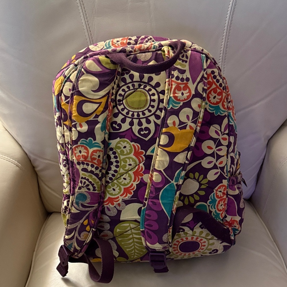 Vera Bradley Purple and Green Patterned Backpack - Picture 4 of 7